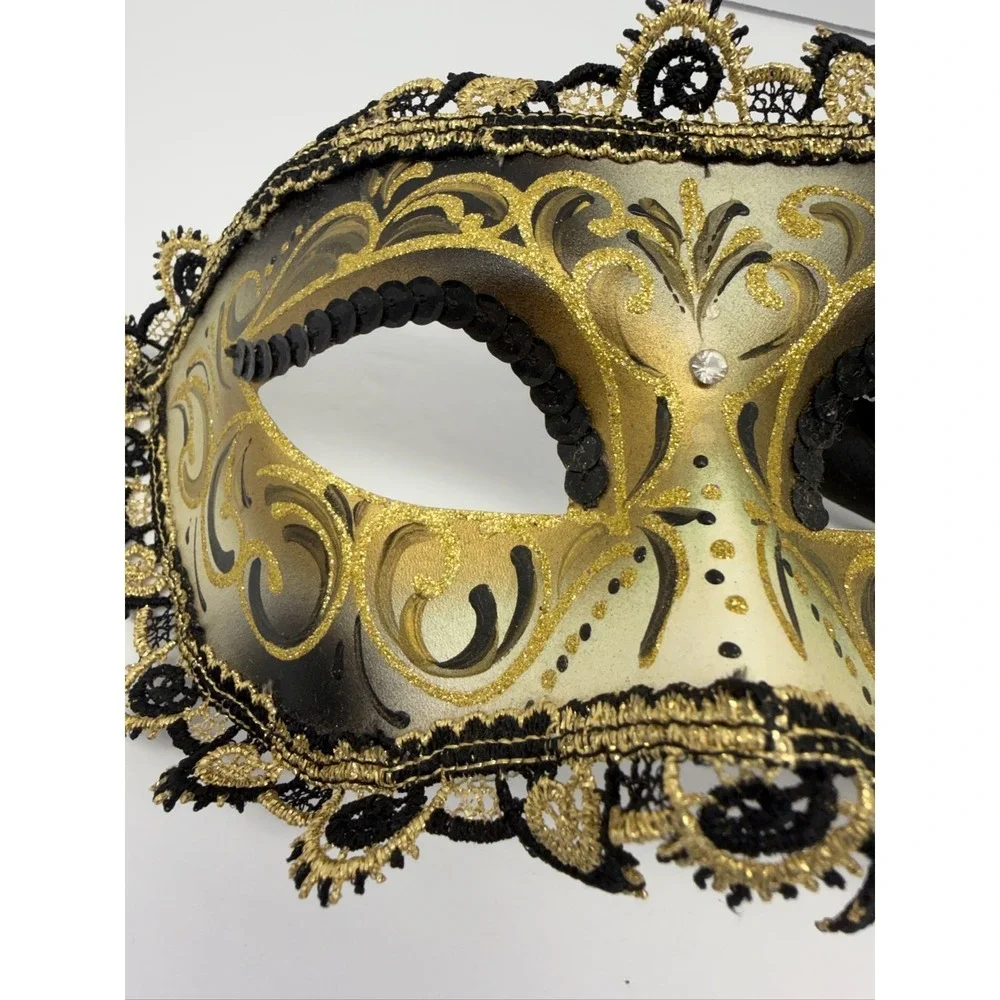 Original Venezia Hand Painted Masquerade Mask Venetian Lace Sequins Rhinestone